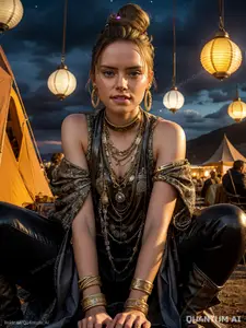 AI Daisy Ridley - Burning Man Festival Fashion Star Wars Boho Style Desert Sunset Bohemian British Modeling (AI Generated)