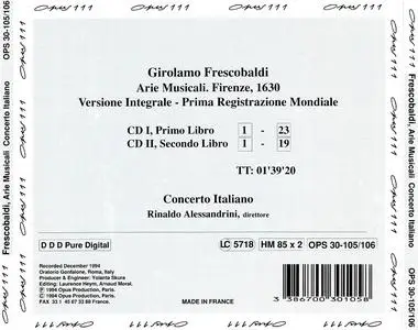 Rinaldo Alessandrini, Concerto Italiano - Girolamo Frescobaldi: Arie Musicali (1994)