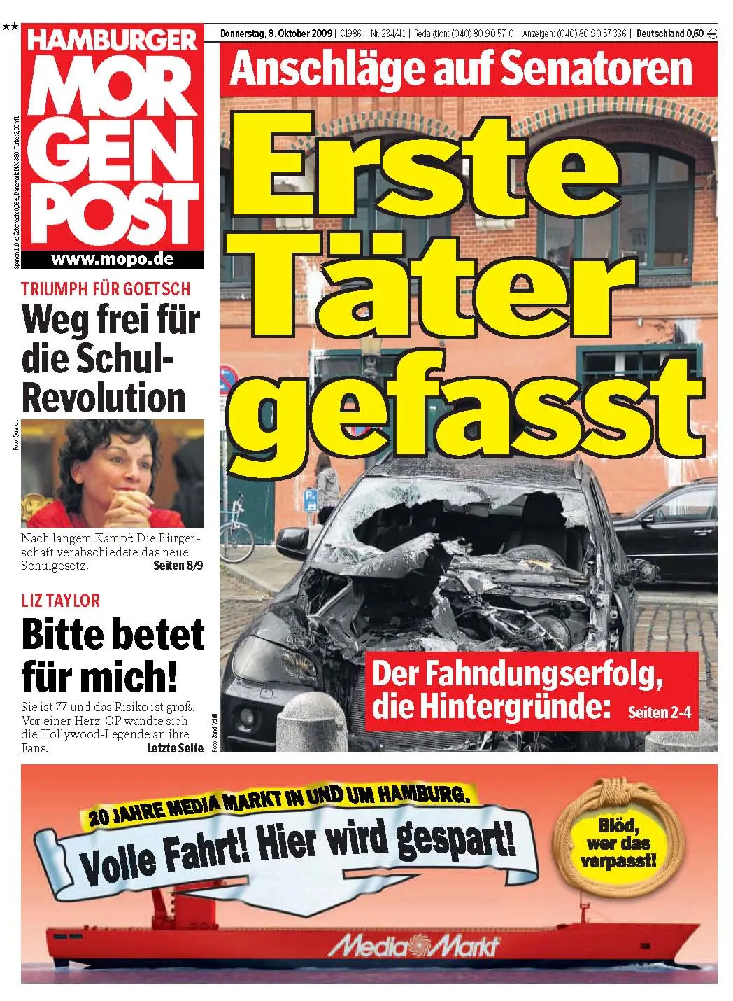 Hamburger Morgenpost vom 8. Oktober 2009