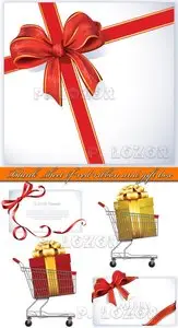 Blank sheet of red ribbon and gift box vector set 8
