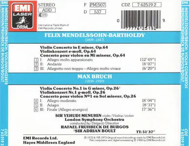 Yehudi Menuhin & LSO - Mendelssohn & Bruch: Violion Concertos (1972 & 1973, CD ReIssue 1988)