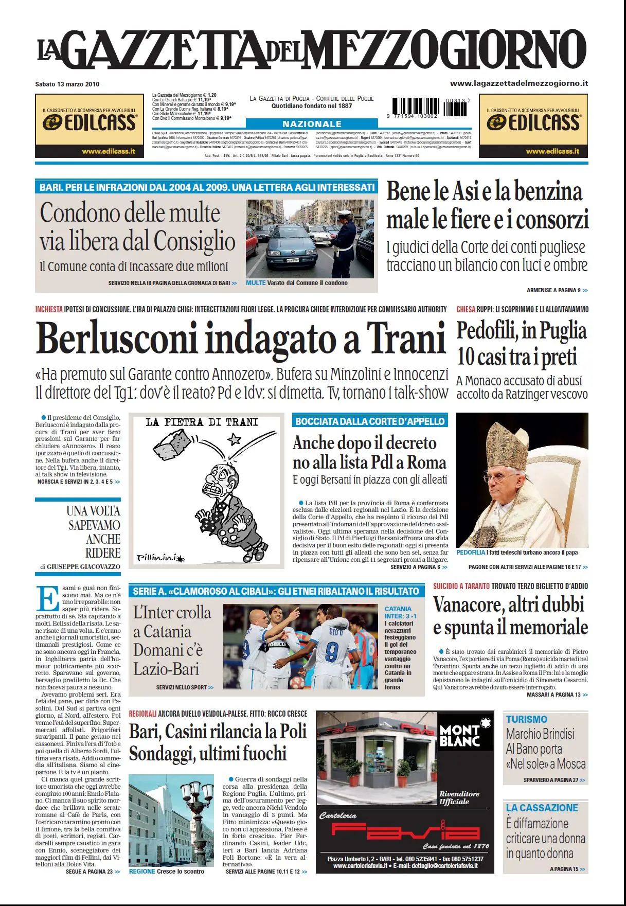 LA GAZZETTA DEL MEZZOGIORNO 13 MARZO 2010