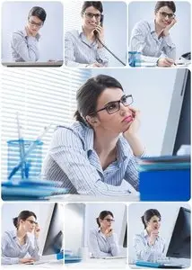 Attractive woman on the phone, bored woman at office worker