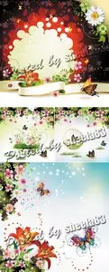 Floral Backgrounds with Butterflies Vector