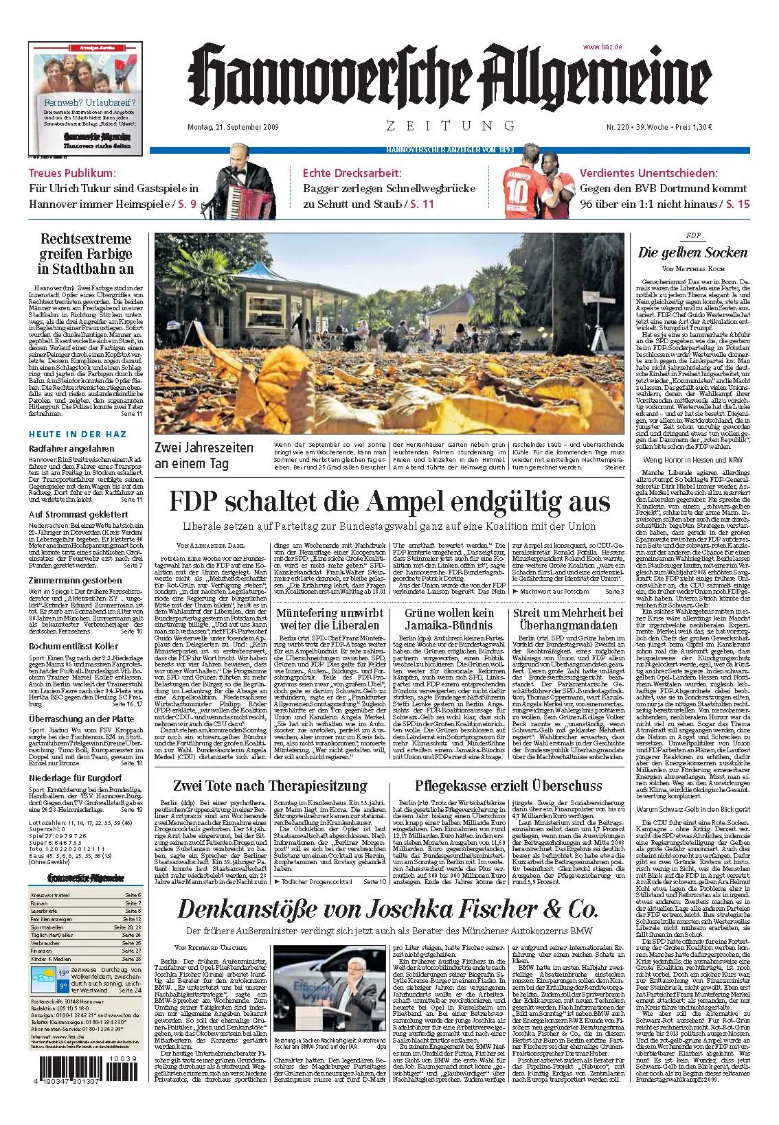 Hannoversche Allgemeine Zeitung vom 21. September 2009