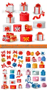 Gift boxes with a red ribbon bow vector set 3