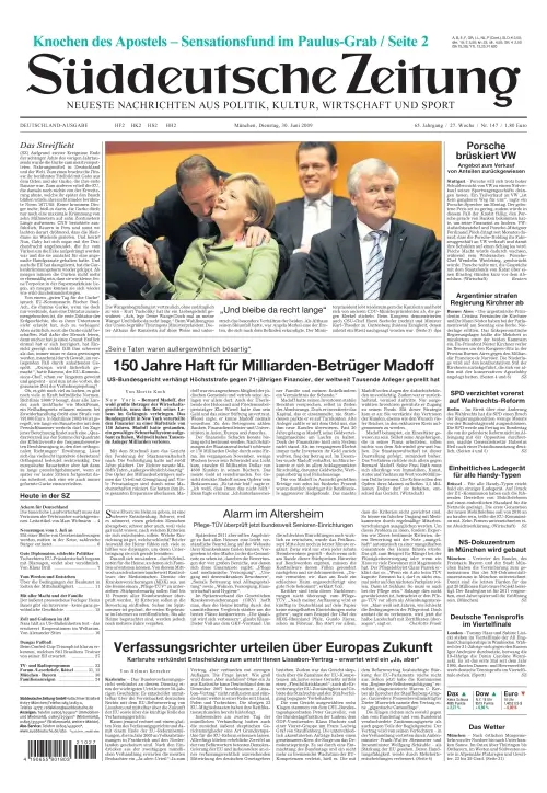 Sueddeutsche Zeitung vom 30.06.2009