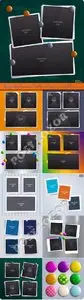 Empty photo frames with stickers and magnets on chalkboard vector