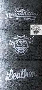 Logo Mockup on Leather Texture with Debossed Silver Effect 438522490