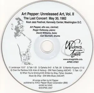 Art Pepper - Unreleased Art, Vol. 2 - The Last Concert May 30, 1982 (2007) {Widow's Taste APMC07001}