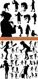 Silhouette of cleaning woman vector