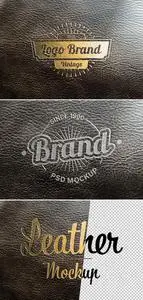 Logo Mockup with Debossed Gold Effect on Leather Texture 427281879