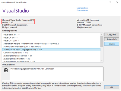 Microsoft Visual Studio 2017 version 15.4.3