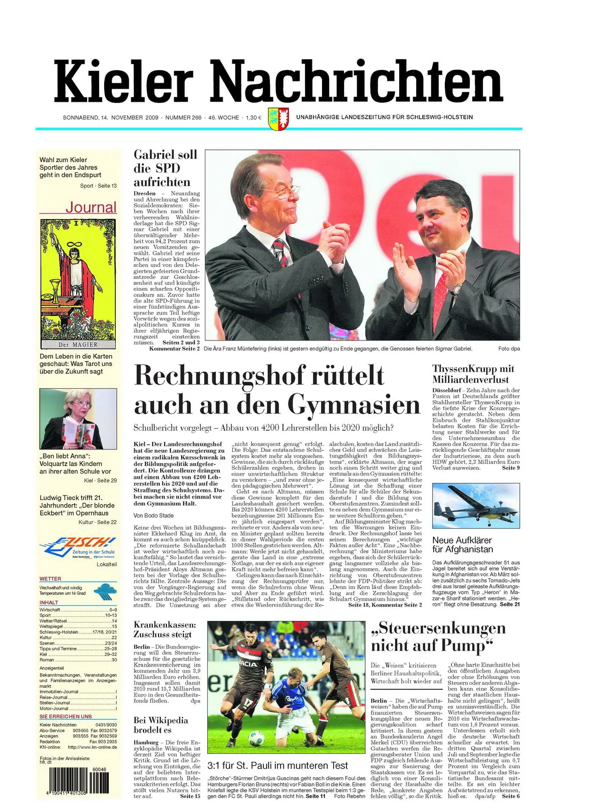 Kieler Nachrichten vom 14. November 2009