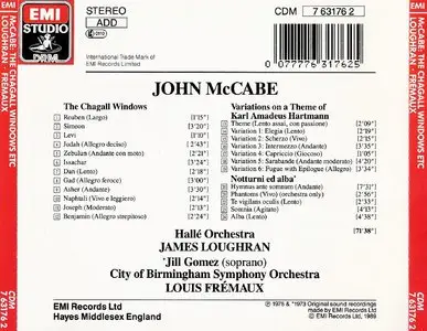 John McCabe - Hartmann Variations, Chagall Windows & Notturni ed alba (Gomez - Hallé Orchestra - Loughran - CBSO - Frémaux )