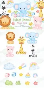 Safari Animal Plush Toys Clipart