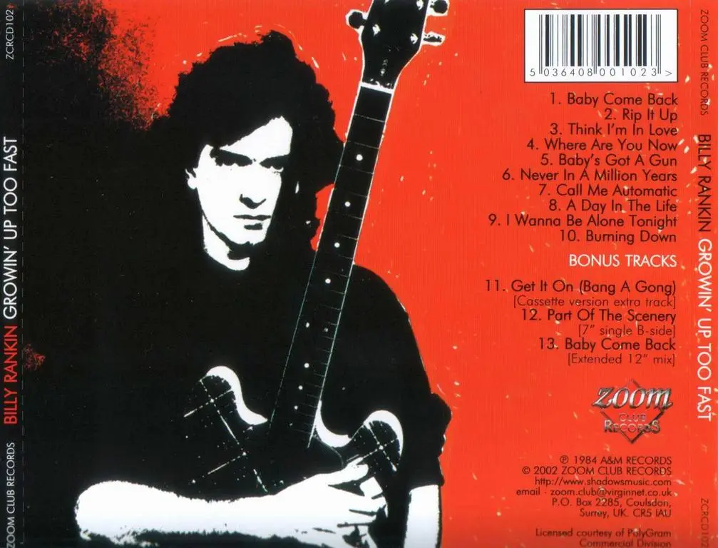 Billy Rankin - Growin' Up Too Fast (1984) {2002, Remastered}