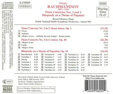 Bernd Glemser, Antoni Wit - Rachmaninov: Piano Concertos Nos. 1 & 4, Rhapsody on a Theme of Paganini (1998)