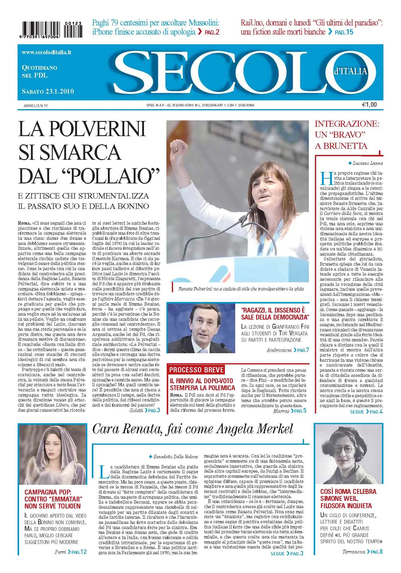 Secolo d'Italia 23.01.2010