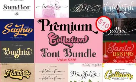 Premium Fonts Bundle - 24 Premium Fonts, 7 Premium Graphics