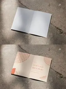 A5 Brochure Mockup Open on a Concrete Floor 544817594