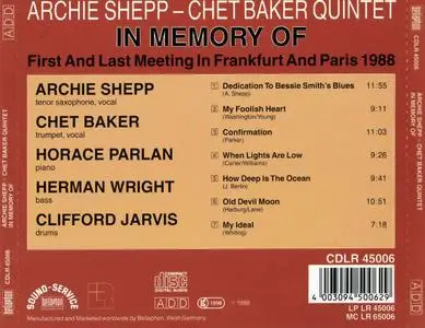 Archie Shepp & Chet Baker - In Memory Of (1988) {L+R Records CDLR 45006}