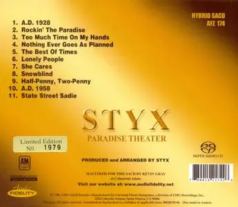 Styx - Paradise Theatre (1980) [Audio Fidelity, AFZ 174] Repost