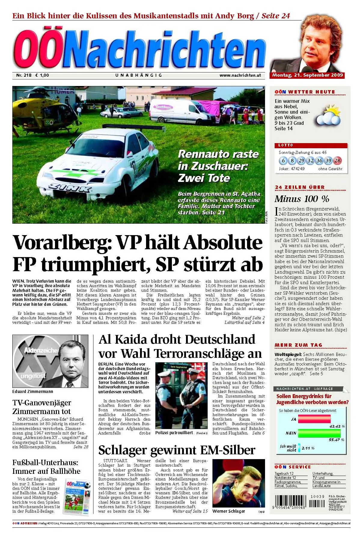 Oberoesterreichische Nachrichten vom 21. September 2009