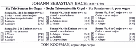 Six Trio Sonatas for Organ -Ton Koopman