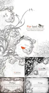 Engraved Floral Backgrounds Vector