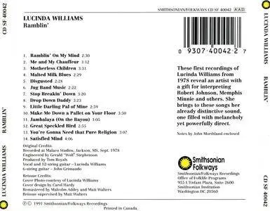 Lucinda Williams - Ramblin' (1978) {Smithsonian/Folkways Recordings CD SF 40042 rel 1991}