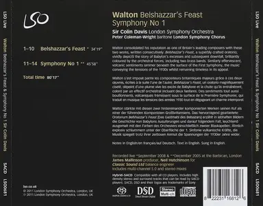 Colin Davis, London Symphony Orchestra - William Walton: Belshazzar's Feast, Symphony No.1 (2011)