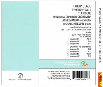 Manitoba CO, Anne Manson, Michael Riesman - Philip Glass: Symphony No.3 & Suite from 'The Hours' for Piano and Orchestra (2013)