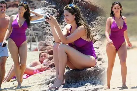 Kelly Brook - Purple swimsuit candids on holiday June 22, 2011