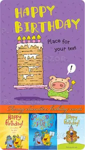 Funny characters birthday cards vector