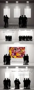 People in Gallery - Silhouettes Vector
