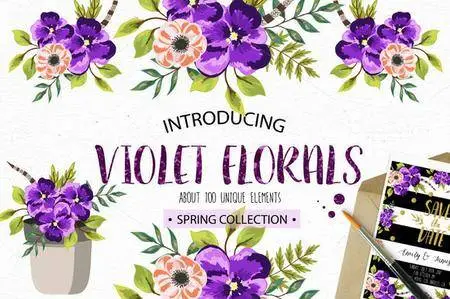 CreativeMarket - Violet Florals. Spring collection