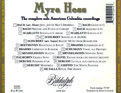 Myra Hess · The American Columbia Recordings · Bach, Scarlatti, Palmgren, etc. [1 CD] [Re-POST]