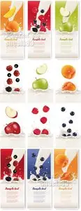 Fruits in Milk Labels Vector