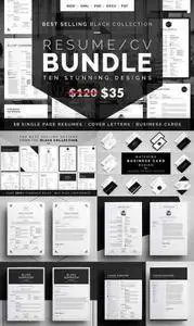 CreativeMarket - Resume CV Bundle - Black Collection