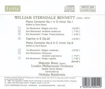 Malcolm Binns - Sterndale Bennett: Piano Concertos Nos. 1 & 3 (1990)