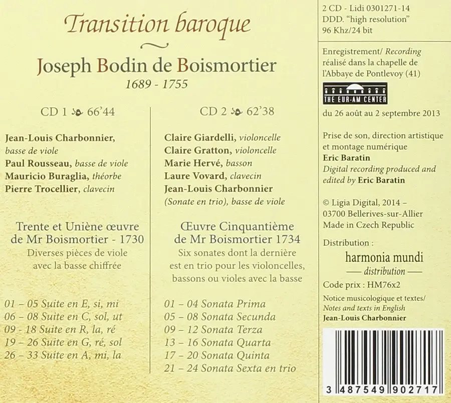 Jean-Louis Charbonnier, Claire Giardelli - Boismortier: Pieces de viole de 1730; Sonates pour violoncelle de 1734 (2014)