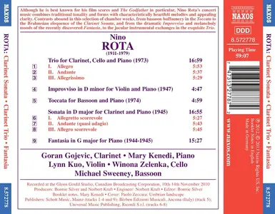 Goran Gojevic, Mary Kenedi, Winona Zelenka, Lynn Kuo, Michael Sweeney - Nino Rota: Clarinet Sonata; Clarinet Trio (2013)