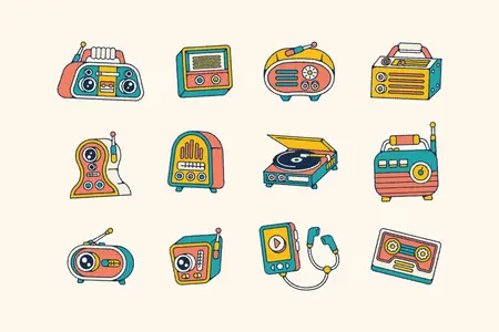 EE - Hand Drawn Retro Radio Doodle Illustration YV5YZPK