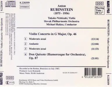Takako Nishizaki, Slovak SPO, Michael Halasz - Anton Rubinstein: Violin Concerto; Don Quixote (1990)