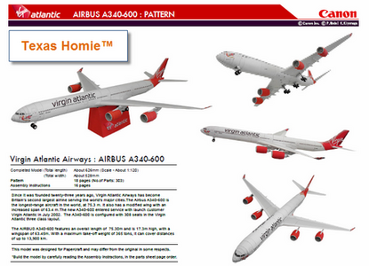 Virgin Atlantic AIRBUS A340-600 Paper Craft