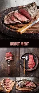 Stock Photo - Roast Meat on Wooden Background