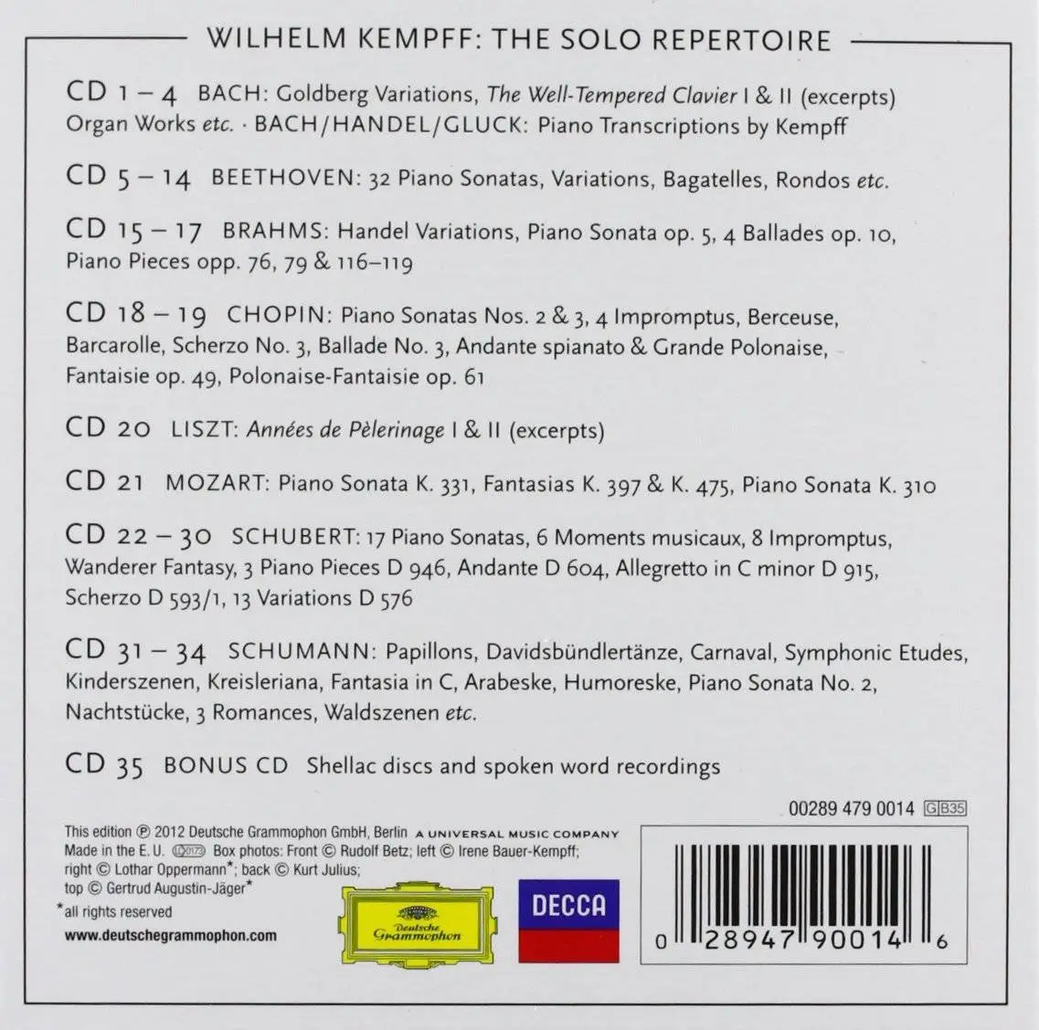 Wilhelm Kempff - Solo Piano Recordings (35CDs, 2012) / AvaxHome