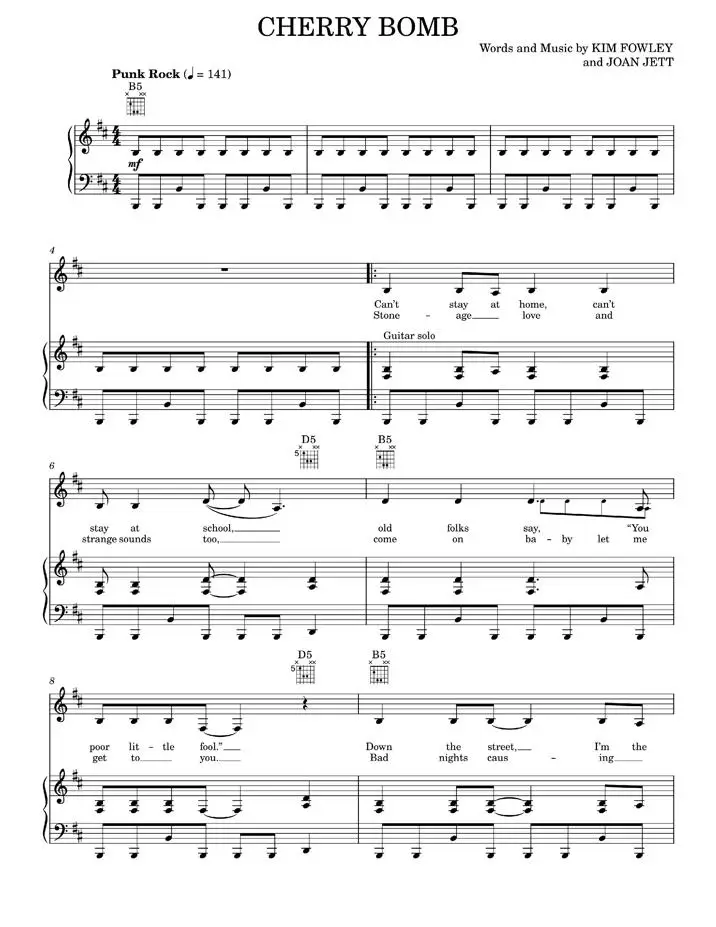 Cherry Bomb Joan Jett, The Runaways (PianoVocalGuitar) / AvaxHome