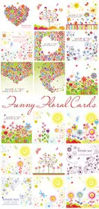 Funny Floral Cards Vector